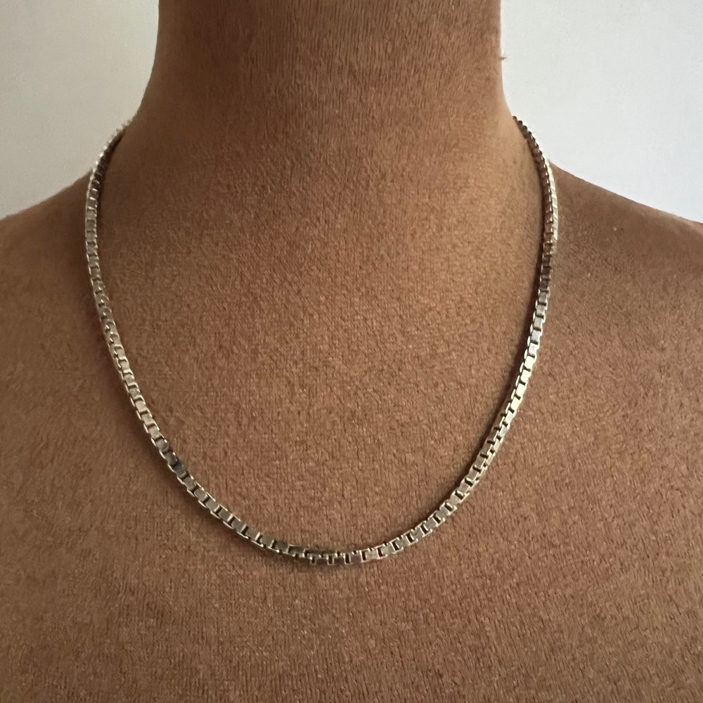 FAS 925 Italy Sterling Silver Venetian Box Chain Necklace 18"